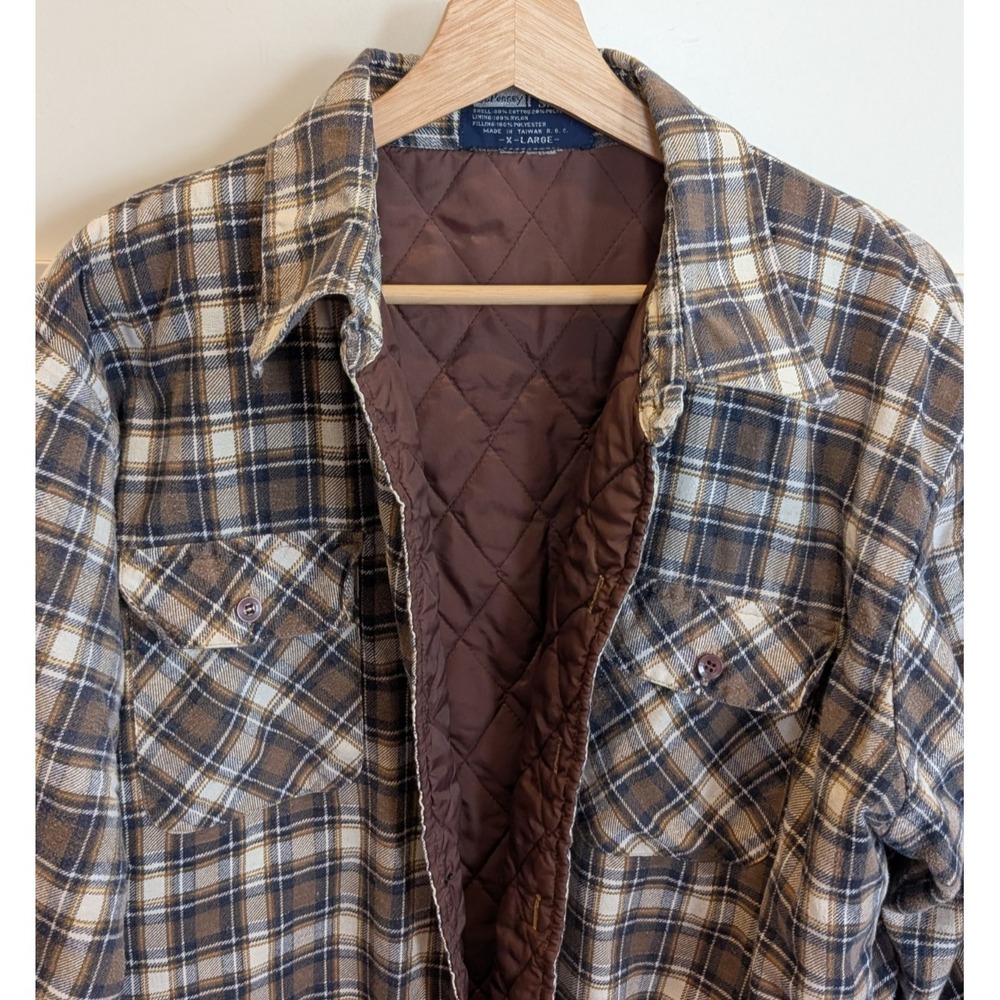 Vintage JC Penney Flannel Shirt Mens L Quilted Nylon Lined Plaid 70s USA Gorpcor